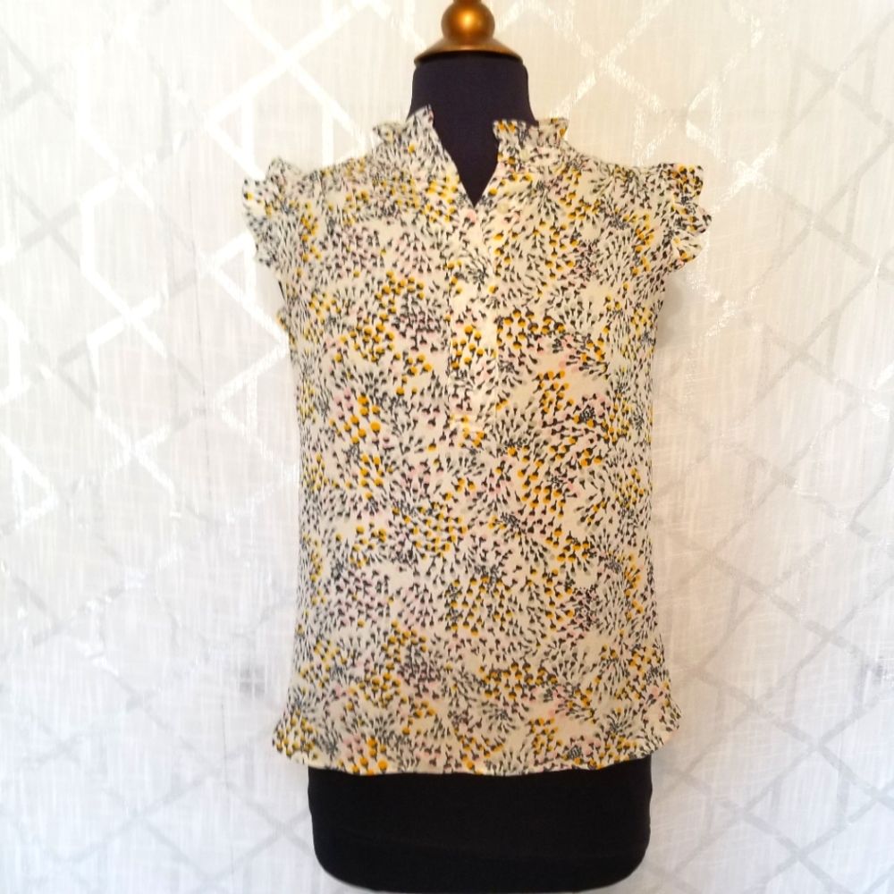 Womens Boho Floral Ruffled Top Size Xs Sleeveless Summer Festival